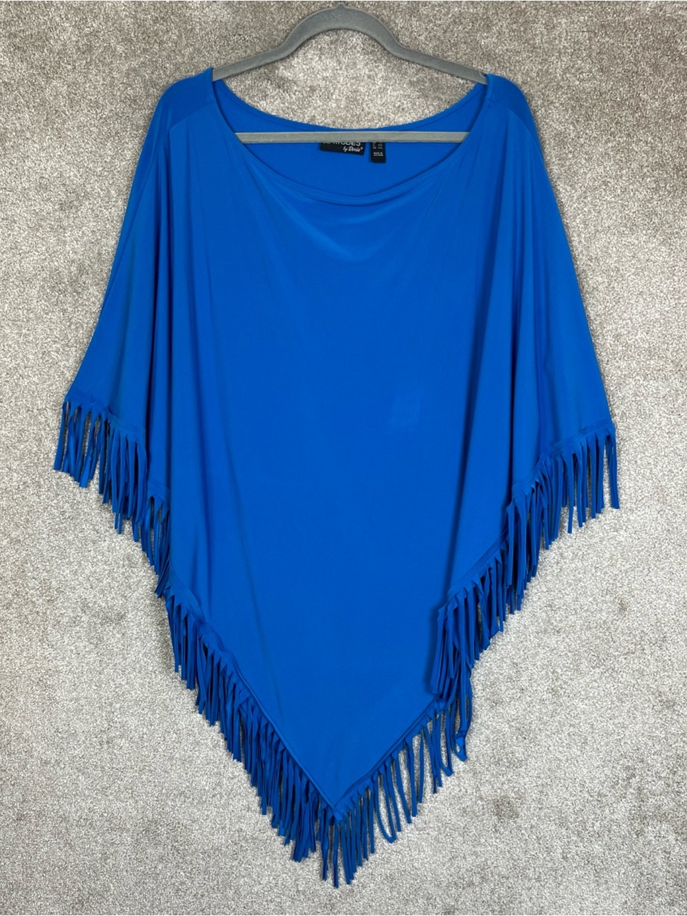 Attitudes by Renee Poncho Womens XL 1X Blue Stretch Fringe Pullover- 5184